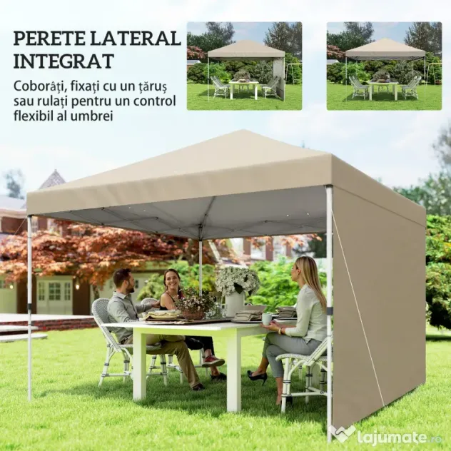 Pavilion Outsunny 3x3m, Impermeabil pentru Grădină și Petreceri în Aer Liber, Bej | Aosom Romania