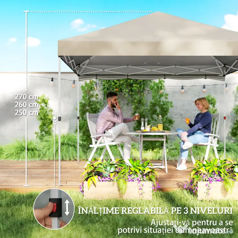Pavilion Outsunny 3x3m, Impermeabil pentru Grădină și Petreceri în Aer Liber, Bej | Aosom Romania