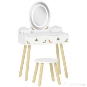 AIYAPLAY Set Măsuță și Scaun pentru Copii cu Oglindă cu Lumini LED în 3 Culori, Sertar, Cutii de Depozitare, pentru 3+ Ani, Alb | Aosom Romania