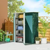 Outsunny Magazie de Grădină 1.07m² din Oțel Zincat, Căsuță pentru Depozitare cu Ușă Blocabilă, Acoperiș Înclinat, 142x86x189 cm, Verde | Aosom Romania