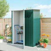 Outsunny Magazie de Grădină 1.07m² din Oțel Zincat, Căsuță pentru Depozitare cu Ușă Blocabilă, Acoperiș Înclinat, 142x86x189 cm, Verde | Aosom Romania