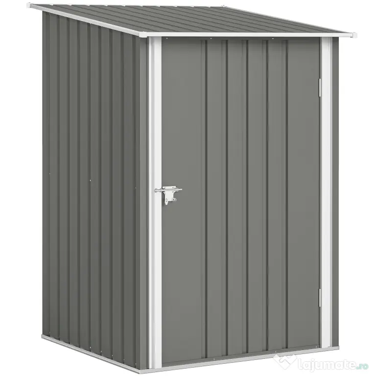 Outsunny Căsuță de Grădină 0.92m² din Oțel Galvanizat, Capann pentru Unelte cu Ușă Blocabilă, Acoperiș Înclinat, 100x104x160 cm, Gri | Aosom Romania