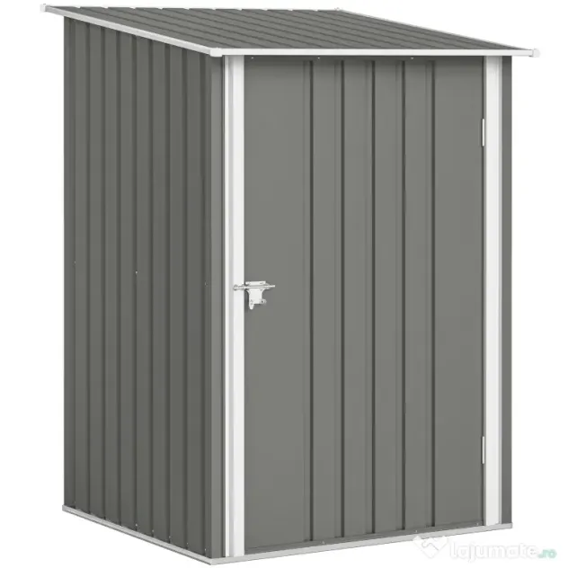 Outsunny Căsuță de Grădină 0.92m² din Oțel Galvanizat, Capann pentru Unelte cu Ușă Blocabilă, Acoperiș Înclinat, 100x104x160 cm, Gri | Aosom Romania