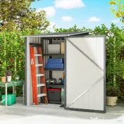 Outsunny Căsuță de Grădină 0.92m² din Oțel Galvanizat, Capann pentru Unelte cu Ușă Blocabilă, Acoperiș Înclinat, 100x104x160 cm, Gri | Aosom Romania