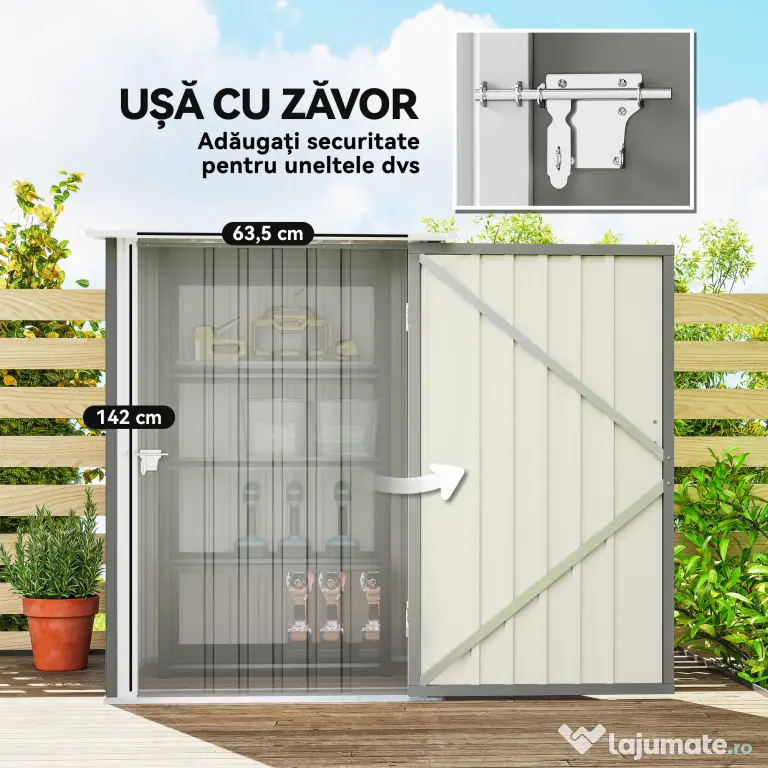 Outsunny Căsuță de Grădină 0.92m² din Oțel Galvanizat, Capann pentru Unelte cu Ușă Blocabilă, Acoperiș Înclinat, 100x104x160 cm, Gri | Aosom Romania