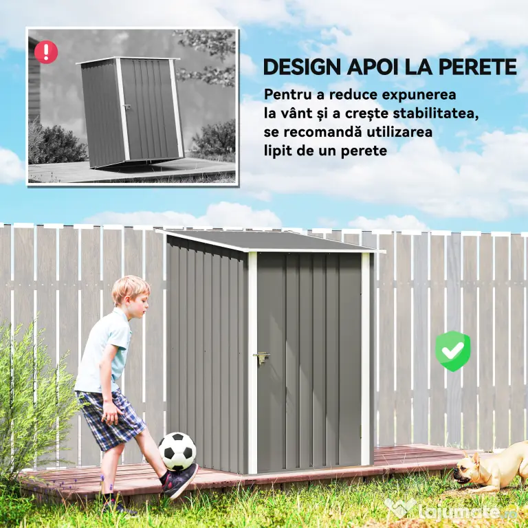 Outsunny Căsuță de Grădină 0.92m² din Oțel Galvanizat, Capann pentru Unelte cu Ușă Blocabilă, Acoperiș Înclinat, 100x104x160 cm, Gri | Aosom Romania