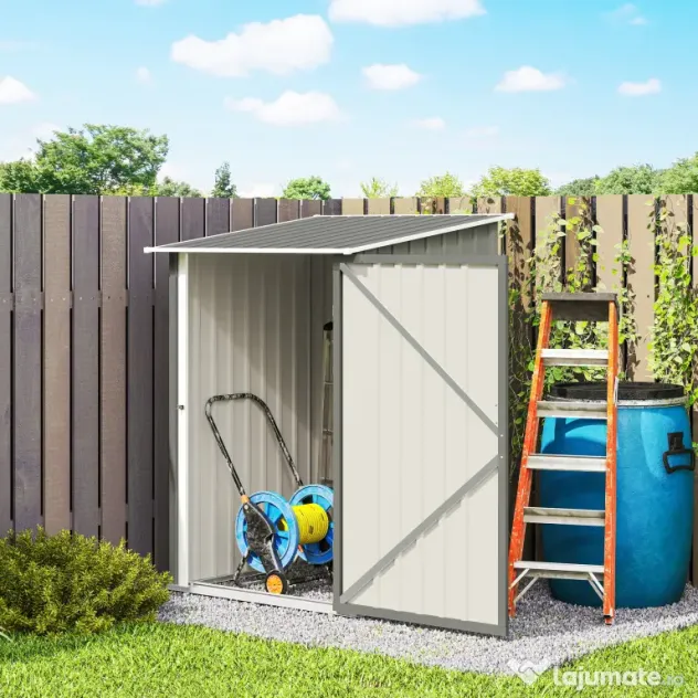 Outsunny Căsuță de Grădină 0.92m² din Oțel Galvanizat, Capann pentru Unelte cu Ușă Blocabilă, Acoperiș Înclinat, 100x104x160 cm, Gri | Aosom Romania