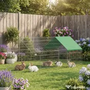 PawHut Cușcă pentru Iepuri și Găini de Exterior și Interior cu Protecție Solară și Grilaj Metalic, pentru Animale Mici, Rațe, Găini, 180x75x75 cm, Verde | Aosom Romania 
