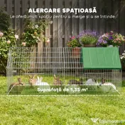 PawHut Cușcă pentru Iepuri și Găini de Exterior și Interior cu Protecție Solară și Grilaj Metalic, pentru Animale Mici, Rațe, Găini, 180x75x75 cm, Verde | Aosom Romania 