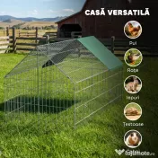 PawHut Cușcă pentru Iepuri și Găini de Exterior și Interior cu Protecție Solară și Grilaj Metalic, pentru Animale Mici, Rațe, Găini, 180x75x75 cm, Verde | Aosom Romania 