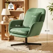 HOMCOM Fotoliu de Salon Rotativ 360° cu Pernă Lombară Detașabilă, Șezut Generos, Fotoliu Tapițat Modern din Catifea cu Cotiere, pentru Living, 73x83.5x85 cm, Verde | Aosom Romania 