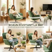 HOMCOM Fotoliu de Salon Rotativ 360° cu Pernă Lombară Detașabilă, Șezut Generos, Fotoliu Tapițat Modern din Catifea cu Cotiere, pentru Living, 73x83.5x85 cm, Verde | Aosom Romania 
