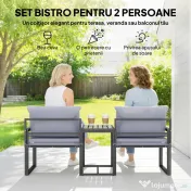 Outsunny Set Bistro Grădină 3 Piese pentru 2 Persoane, Masă și Scaune Exterior cu Șezut Textilen și Perne, Gri | Aosom Romania 