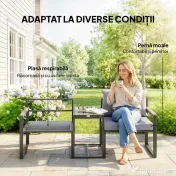 Outsunny Set Bistro Grădină 3 Piese pentru 2 Persoane, Masă și Scaune Exterior cu Șezut Textilen și Perne, Gri | Aosom Romania 