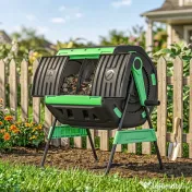 Compostor de Grădină Rotativ Outsunny 200L cu Cameră Dublă, Rotație 360°, Guri de Aerisire, Mănuși, din PP Fără BPA, pentru Compostare Deșeuri Organice din Bucătărie, Grădină și Curte | Aosom Romania