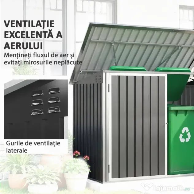Outsunny coteț pentru tomberoane, spațiu pentru gunoi, ascunzătoare tomberoane, cutie coteț | Aosom Romania