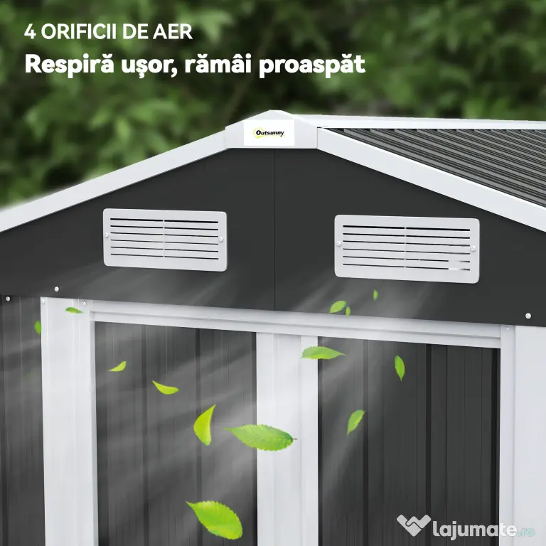 Outsunny Șopron de Grădină din Oțel cu 2 Uși Glisante, Negru, 2,6 m² | Aosom Romania
