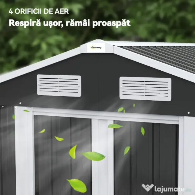 Outsunny Șopron de Grădină din Oțel cu 2 Uși Glisante, Negru, 2,6 m² | Aosom Romania