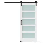 HOMCOM Ușă Glisantă 91,4 x 213,4 cm cu Kit, Panouri din Sticlă, Aspect Lemn Alb