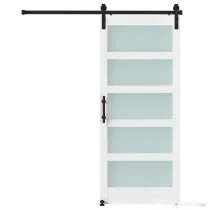 HOMCOM Ușă Glisantă 91,4 x 213,4 cm cu Kit, Panouri din Sticlă, Aspect Lemn Alb