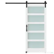 HOMCOM Ușă Glisantă 91.4x213.4cm cu Kit, Panouri din Sticlă, Aspect Lemn Alb | Aosom Romania