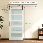 HOMCOM Ușă Glisantă 91.4x213.4cm cu Kit, Panouri din Sticlă, Aspect Lemn Alb | Aosom Romania