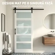 HOMCOM Ușă Glisantă 91.4x213.4cm cu Kit, Panouri din Sticlă, Aspect Lemn Alb | Aosom Romania