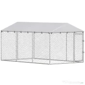 PawHut Împrejmuire pentru Câini cu Acoperiș Impermeabil, 4x2,3x2 m, Argintiu | Aosom Romania 