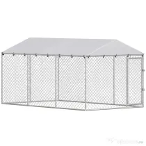 PawHut Împrejmuire pentru Câini cu Acoperiș Impermeabil, 4x2,3x2 m, Argintiu | Aosom Romania
