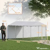 PawHut Împrejmuire pentru Câini cu Acoperiș Impermeabil, 4x2,3x2 m, Argintiu | Aosom Romania 