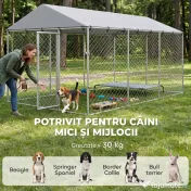 PawHut Împrejmuire pentru Câini cu Acoperiș Impermeabil, 4x2,3x2 m, Argintiu | Aosom Romania 