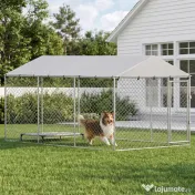 PawHut Împrejmuire pentru Câini cu Acoperiș Impermeabil, 4x2,3x2 m, Argintiu | Aosom Romania 