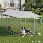 PawHut Împrejmuire pentru Câini cu Acoperiș Impermeabil, 4x2,3x2 m, Argintiu | Aosom Romania 