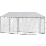 PawHut Împrejmuire pentru Câini cu Acoperiș Impermeabil, 4x2,3x2 m, Argintiu