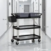 HOMCOM Carucior Profesional pentru Curățenie cu 3 Rafturi, 2 Recipiente Detașabile, Găleată Laterală și 4 Roți, Negru | Aosom Romania 