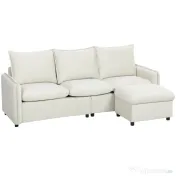 Set Canapea 3 Locuri, HOMCOM, Leathaire, 212x125x84cm, Crem | Aosom Romania