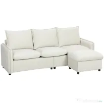 Set Canapea 3 Locuri, HOMCOM, Leathaire, 212x125x84cm, Crem | Aosom Romania