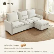 Set Canapea 3 Locuri, HOMCOM, Leathaire, 212x125x84cm, Crem | Aosom Romania