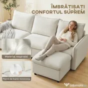 Set Canapea 3 Locuri, HOMCOM, Leathaire, 212x125x84cm, Crem | Aosom Romania