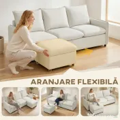 Set Canapea 3 Locuri, HOMCOM, Leathaire, 212x125x84cm, Crem | Aosom Romania