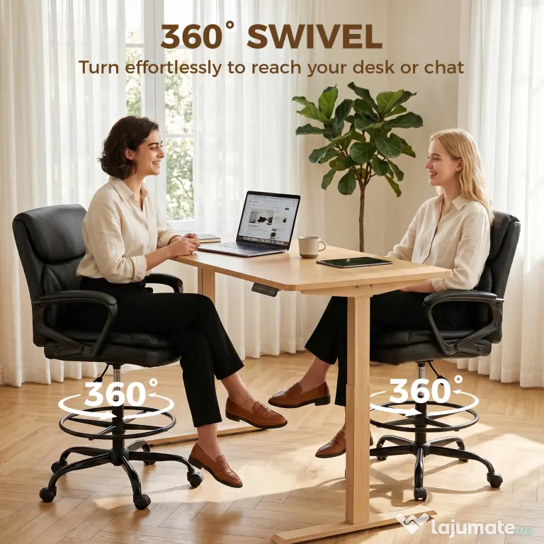 HOMCOM Scaun de desen Scaun de birou ergonomic rotativ cu înălțime și suport pentru picioare reglabil Negru | Aosom Romania