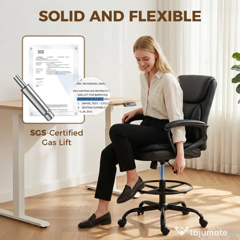 HOMCOM Scaun de desen Scaun de birou ergonomic rotativ cu înălțime și suport pentru picioare reglabil Negru | Aosom Romania