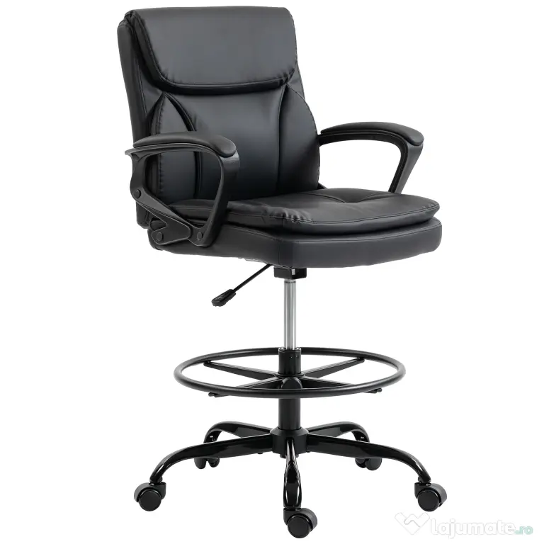 HOMCOM Scaun de desen Scaun de birou ergonomic rotativ cu înălțime și suport pentru picioare reglabil Negru | Aosom Romania