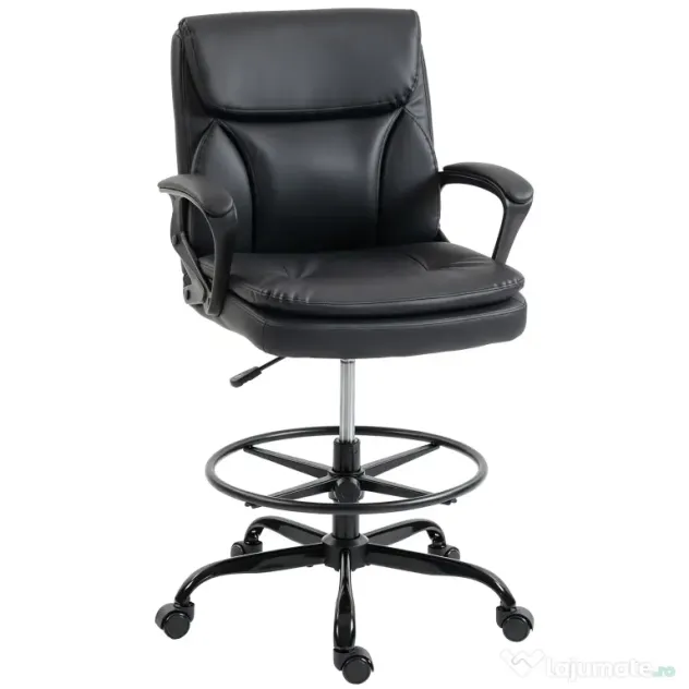 HOMCOM Scaun de desen Scaun de birou ergonomic rotativ cu înălțime și suport pentru picioare reglabil Negru | Aosom Romania