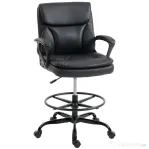 HOMCOM Scaun de desen Scaun de birou ergonomic rotativ cu înălțime și suport pentru picioare reglabil Negru