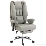 HOMCOM Scaun de birou ergonomic rabatabil cu suport picioare, spătar înalt, înălțime reglabilă, gri deschis