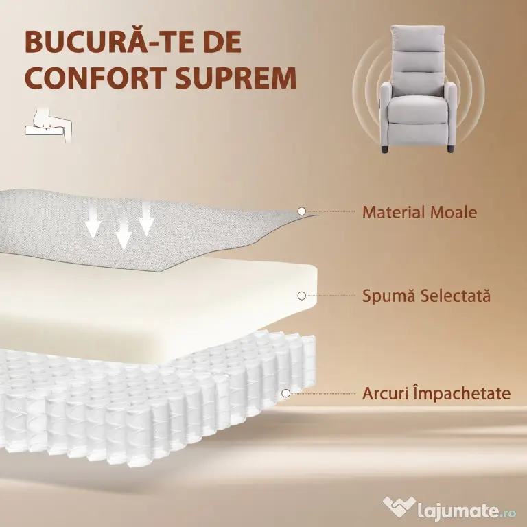 HOMCOM Fotoliu Masaj Reclinabil Manual 160° Chenille cu Suport pentru Picioare, Telecomandă și Buzunare, Gri Deschis | Aosom Romania