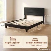 HOMCOM Cadru de Pat Dublu cu Lamele, 160x200cm, Negru 