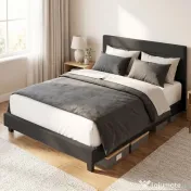 HOMCOM Cadru de Pat Dublu cu Lamele, 160x200cm, Negru 