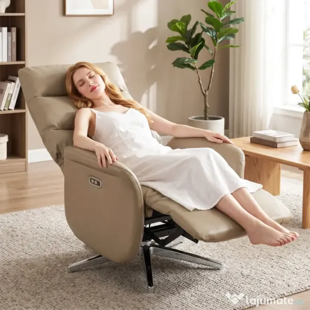 HOMCOM Fotoliu Electric Reclinabil și Rotativ cu Suport pentru Picioare, USB, Maro | Aosom Romania